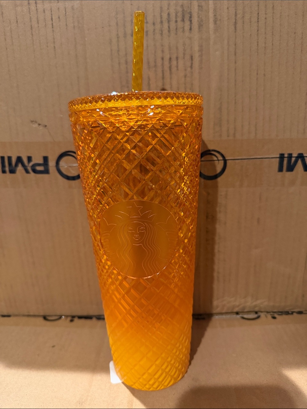 Starbucks Orange Textured Tumbler with Matching Straw